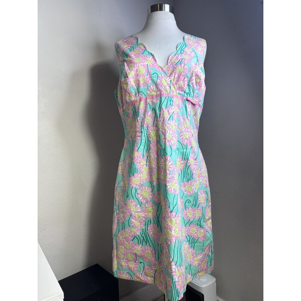 Vintage Y2K Lilly Pulitzer Turquoise Pink  Bow Accent Dress 8  towering tulips